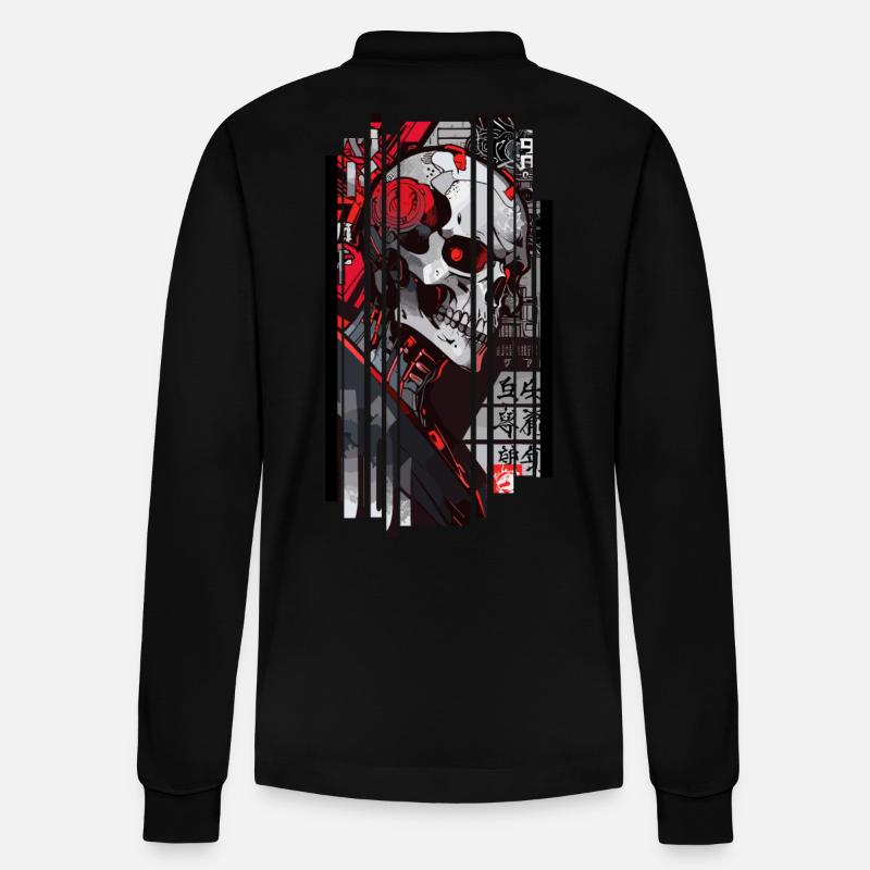 Cyborg Schädel Kanji - Stanley/Stella Unisex Bio-Langarm-Poloshirt Prepster - Schwarz