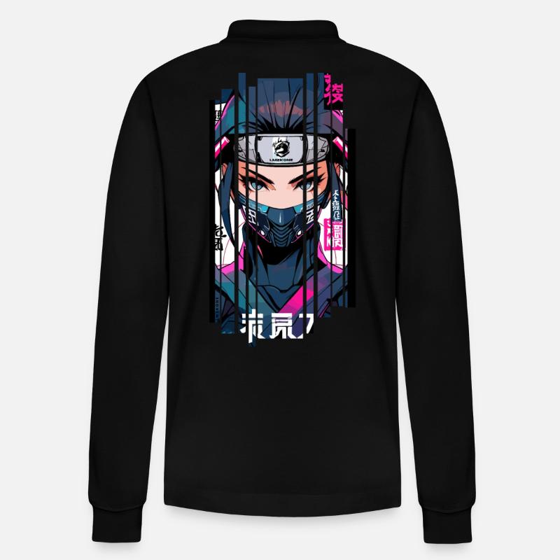 Cyborg ninja kanji - Polo à manches longues bio PREPSTER Stanley/Stella Unisexe - noir