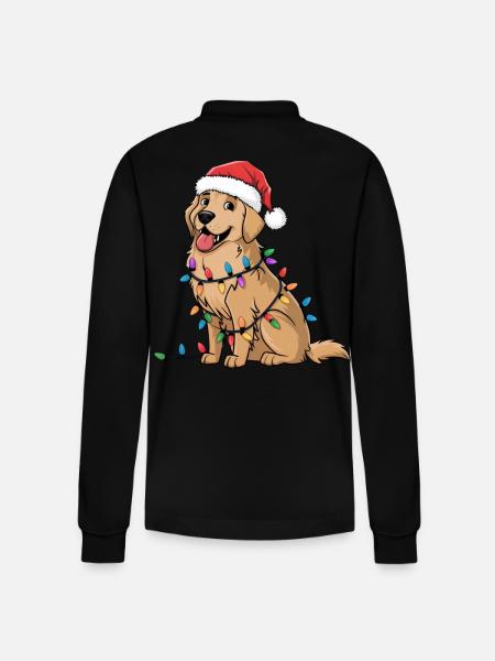 Golden Retriever Lampki świąteczne Xmas Dogs Prezenty - Ekologiczna koszulka polo z długim rękawem typu unisex Stanley/Stella Prepster - czarny