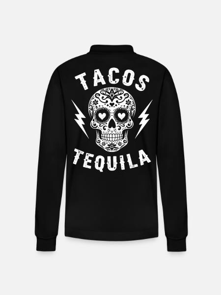 Tacos Tequila & Skull Vibes - Stanley/Stella Organic Unisex Long-Sleeved Polo Shirt Prepster - black