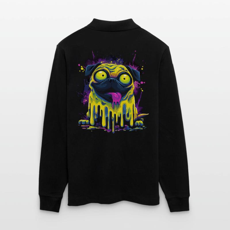 Trippy Psychedelischer Mops Bunter Graffiti Style Stanley/Stella Unisex Bio-Langarm-Poloshirt Prepster