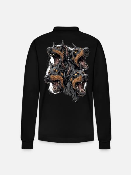 Cerberus Angry Dobermans – Aggressive Dogs - Stanley/Stella Organic Unisex Long-Sleeved Polo Shirt Prepster - black