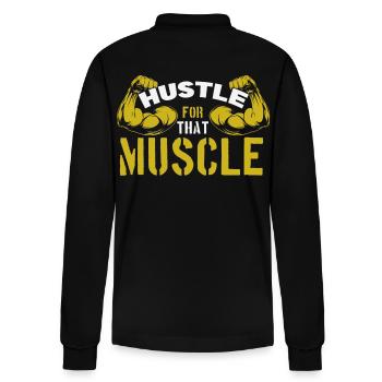 Hustle for that Muscle - Stanley/Stella Unisex Bio-Langarm-Poloshirt Prepster - Schwarz - Hinten - Anna (173cm)