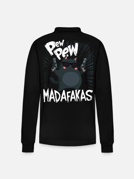 Pew Pew Madafakas Morsom katt med ordtak - Stanley/Stella Prepster økologisk unisex-poloskjorte med lange ermer - svart