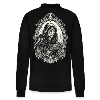Ornament Hexe Porträt - Stanley/Stella Unisex Bio-Langarm-Poloshirt Prepster - Schwarz - Hinten - Anna (173cm)