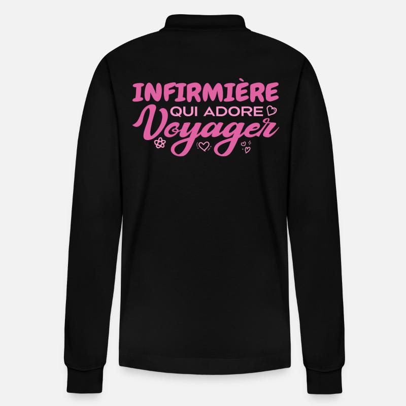 Infirmière globe-trotteuse passionnée de voyages - Polo à manches longues bio PREPSTER Stanley/Stella Unisexe - noir