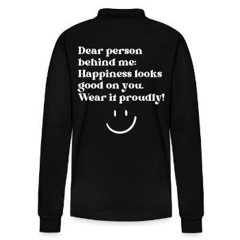 Motivierende und inspirierende Zitate - Happiness - Stanley/Stella Unisex Bio-Langarm-Poloshirt Prepster - Schwarz - Hinten - Anna (173cm)