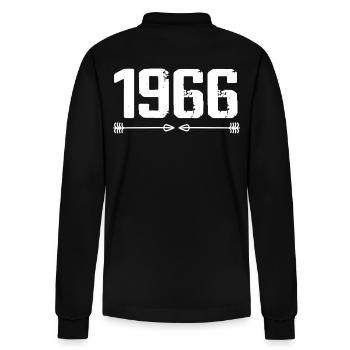 Born in 1966 Vintage 59 Years 60 Birthday Gift - Stanley/Stella Organic Unisex Long-Sleeved Polo Shirt Prepster - black - Back - Anna (173cm)