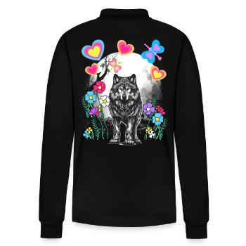 Retro Wolf Wölfe Märchen Märchenfigur Vintage - Stanley/Stella Unisex Bio-Langarm-Poloshirt Prepster - Schwarz - Hinten - Anna (173cm)