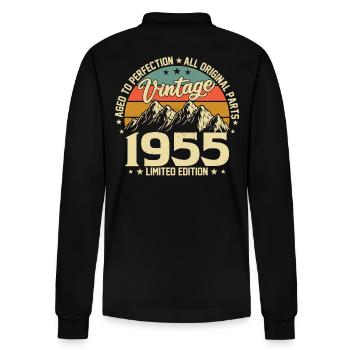Aged to Perfection 1955 69th Birthday Vintage - Stanley/Stella Organic Unisex Long-Sleeved Polo Shirt Prepster - black - Back - Anna (173cm)