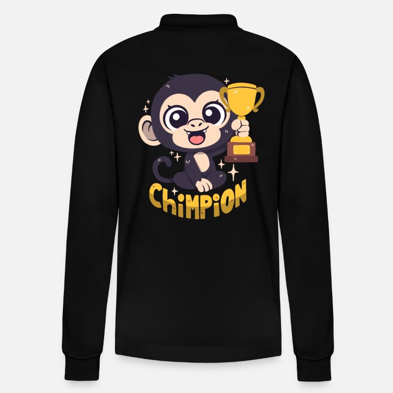 Schimpansen-Champion mit Pokal (Wortwitz) - Stanley/Stella Unisex Bio-Langarm-Poloshirt Prepster - Schwarz