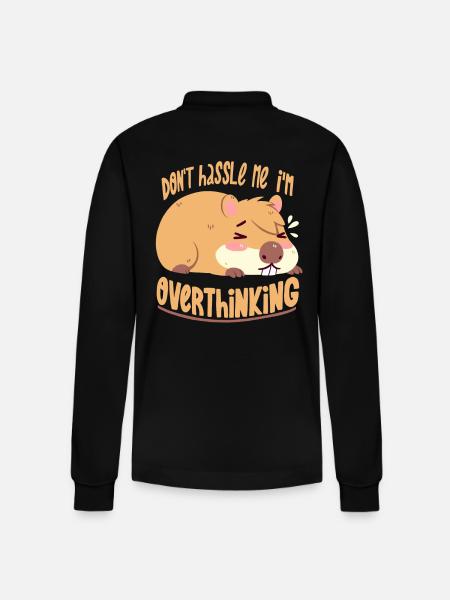Pondering Capybara - Stanley/Stella Organic Unisex Long-Sleeved Polo Shirt Prepster - black