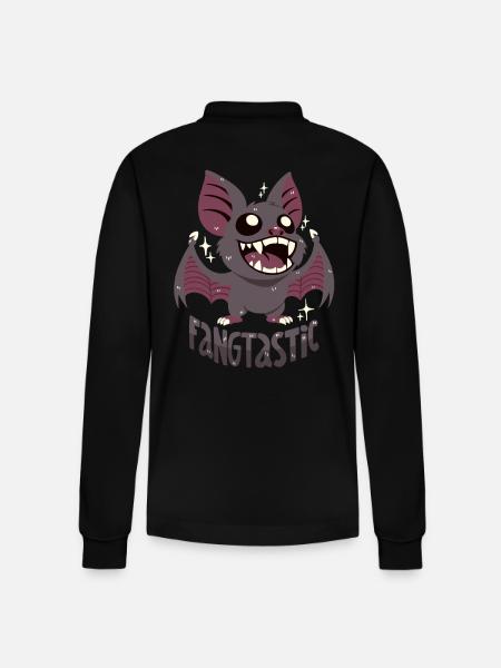 Vampire bat with fangs - Stanley/Stella Organic Unisex Long-Sleeved Polo Shirt Prepster - black