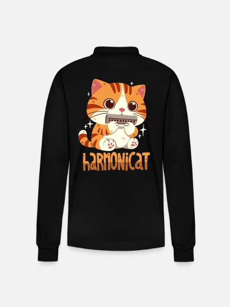 Harmonicat - Stanley/Stella Unisex Bio-Langarm-Poloshirt Prepster - Schwarz
