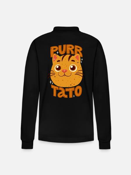 Purring Potato - Stanley/Stella Organic Unisex Long-Sleeved Polo Shirt Prepster - black