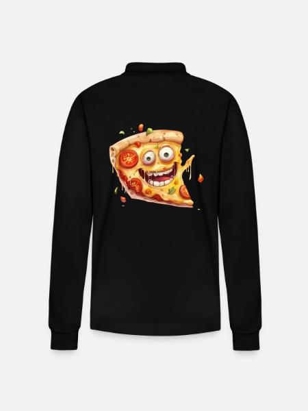 Funny Pizza Slice With Face - Stanley/Stella Organic Unisex Long-Sleeved Polo Shirt Prepster - black