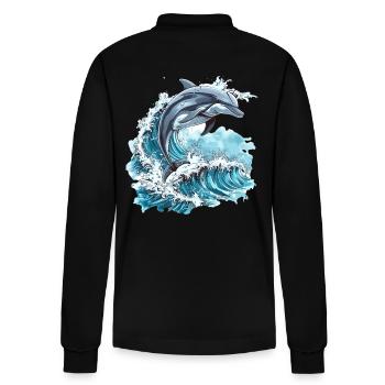 Dolphin Surrounded by Ocean Waves - Stanley/Stella Organic Unisex Long-Sleeved Polo Shirt Prepster - black - Back - Anna (173cm)