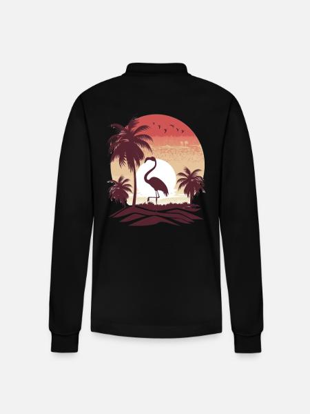 Flamingo Illustration - Stanley/Stella Organic Unisex Long-Sleeved Polo Shirt Prepster - black