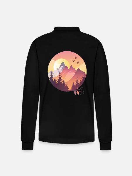 Sunset Mountains With Birds - Stanley/Stella Organic Unisex Long-Sleeved Polo Shirt Prepster - black