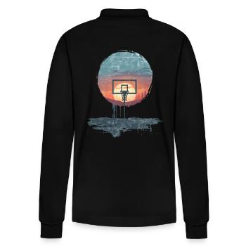 Städtischer Sonnenuntergang Basketball Motiv - Stanley/Stella Unisex Bio-Langarm-Poloshirt Prepster - Schwarz - Hinten - Anna (173cm)