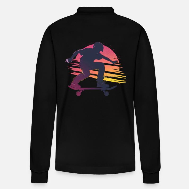 Skateboard Sunset Silhouette - Polo à manches longues bio PREPSTER Stanley/Stella Unisexe - noir
