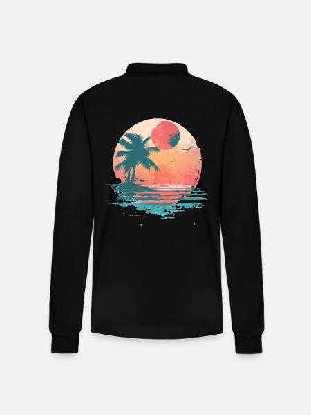 Summer sunset with palm trees - Stanley/Stella Organic Unisex Long-Sleeved Polo Shirt Prepster - black