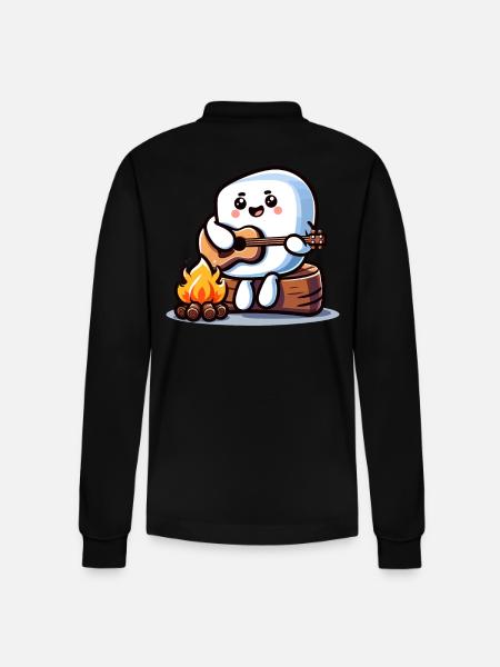 Campfire evening with cute marshmallow - Stanley/Stella Organic Unisex Long-Sleeved Polo Shirt Prepster - black