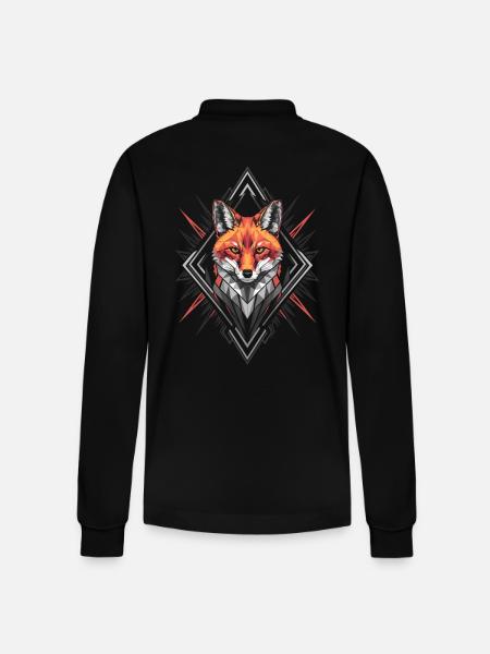 Geometric Fox Artwork - Stanley/Stella Organic Unisex Long-Sleeved Polo Shirt Prepster - black