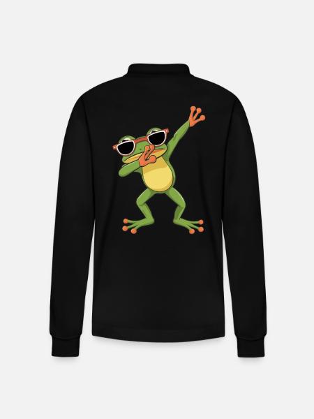 Cool Dancing Frog With Sunglasses - Stanley/Stella Organic Unisex Long-Sleeved Polo Shirt Prepster - black