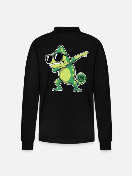 Dabbing chameleon with sunglasses - Stanley/Stella Organic Unisex Long-Sleeved Polo Shirt Prepster - black