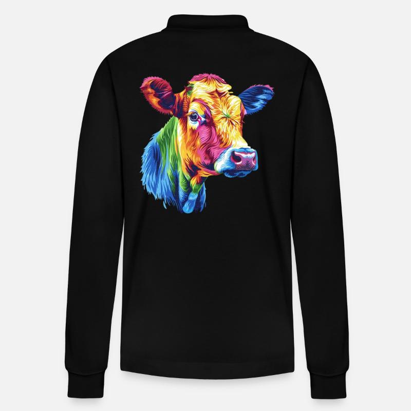 Bunte Kuh Regenbogen Kunstwerk - Stanley/Stella Unisex Bio-Langarm-Poloshirt Prepster - Schwarz