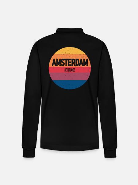 Amsterdam Retro Sunset Souvenir Holland - Stanley/Stella Prepster økologisk unisex langærmet poloshirt - sort