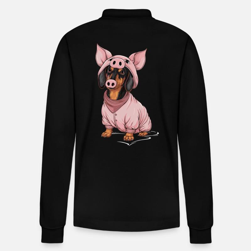 Teckel déguisé en cochon - Polo à manches longues bio PREPSTER Stanley/Stella Unisexe - noir
