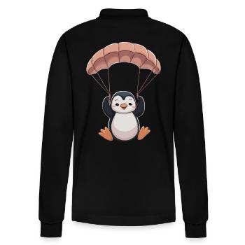 Niedlicher Pinguin Mit Fallschirm - Stanley/Stella Unisex Bio-Langarm-Poloshirt Prepster - Schwarz - Hinten - Anna (173cm)