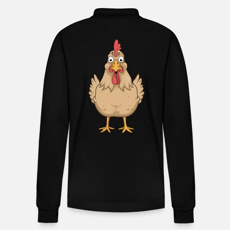 Funny Chicken Comic Drawing Fun - Stanley/Stella Organic Unisex Long-Sleeved Polo Shirt Prepster - black