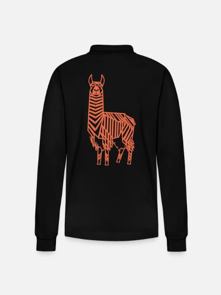 Abstract Llama Geometric Line Art - Stanley/Stella Organic Unisex Long-Sleeved Polo Shirt Prepster - black