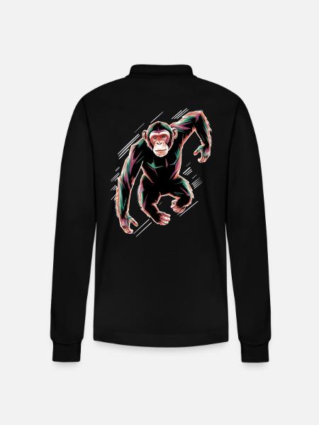 Dynamic Chimpanzee Motif - Stanley/Stella Organic Unisex Long-Sleeved Polo Shirt Prepster - black