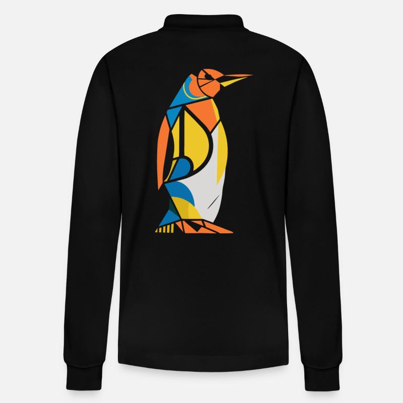 Bunter Pinguin Geometrisches Kunstwerk - Stanley/Stella Unisex Bio-Langarm-Poloshirt Prepster - Schwarz