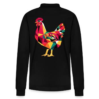 Geometrische Bauernhof Tier Grafik Huhn - Stanley/Stella Unisex Bio-Langarm-Poloshirt Prepster - Schwarz - Hinten - Anna (173cm)