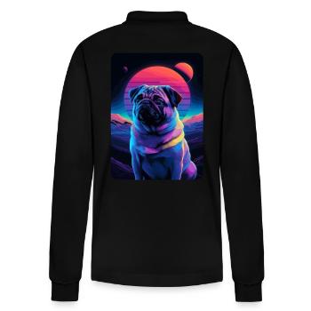 Tierkunst Planet Fantasie Artwork Mops - Stanley/Stella Unisex Bio-Langarm-Poloshirt Prepster - Schwarz - Hinten - Anna (173cm)