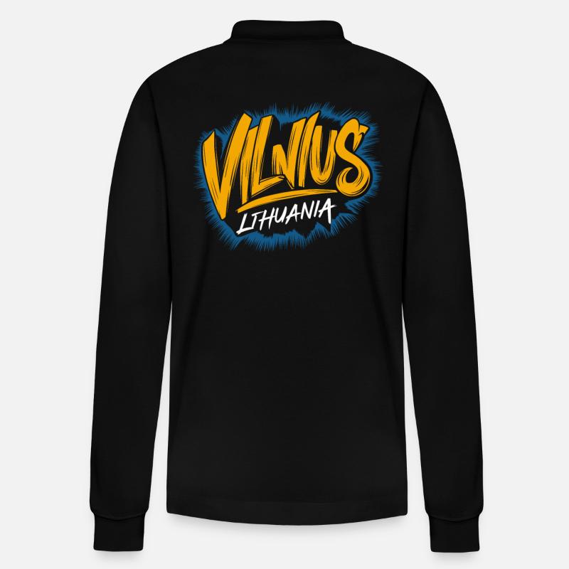 Vilnius Lithuania Souvenir - Stanley/Stella Unisex Bio-Langarm-Poloshirt Prepster - Schwarz