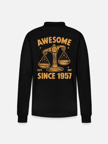 Awesome Since 1957 Libra Birthday - Stanley/Stella Organic Unisex Long-Sleeved Polo Shirt Prepster - black