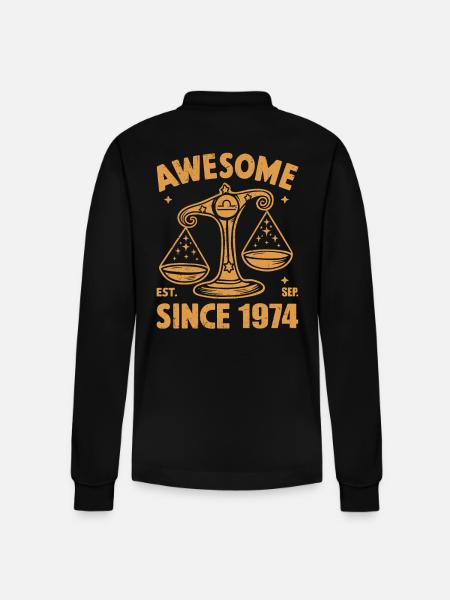 Awesome Since 1974 Libra Birthday - Stanley/Stella Organic Unisex Long-Sleeved Polo Shirt Prepster - black