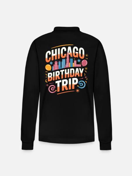 Chicago Birthday Trip - Stanley/Stella Organic Unisex Long-Sleeved Polo Shirt Prepster - black