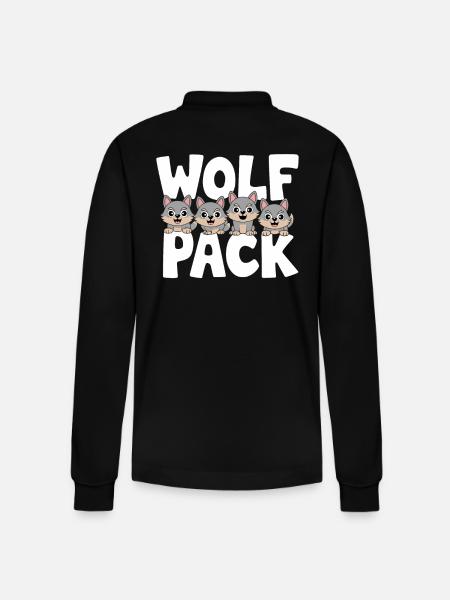 Wolf Group Design Wolf Pack - Stanley/Stella Organic Unisex Long-Sleeved Polo Shirt Prepster - black