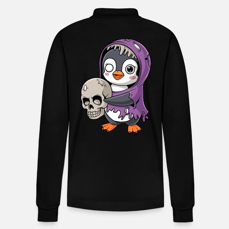 Pinguin Zombie Halloween mit Schädel - Stanley/Stella Unisex Bio-Langarm-Poloshirt Prepster - Schwarz