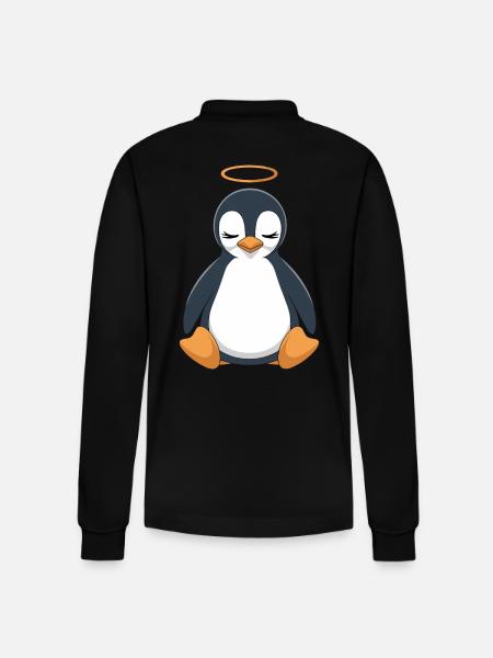 Cute penguin with halo - Stanley/Stella Organic Unisex Long-Sleeved Polo Shirt Prepster - black