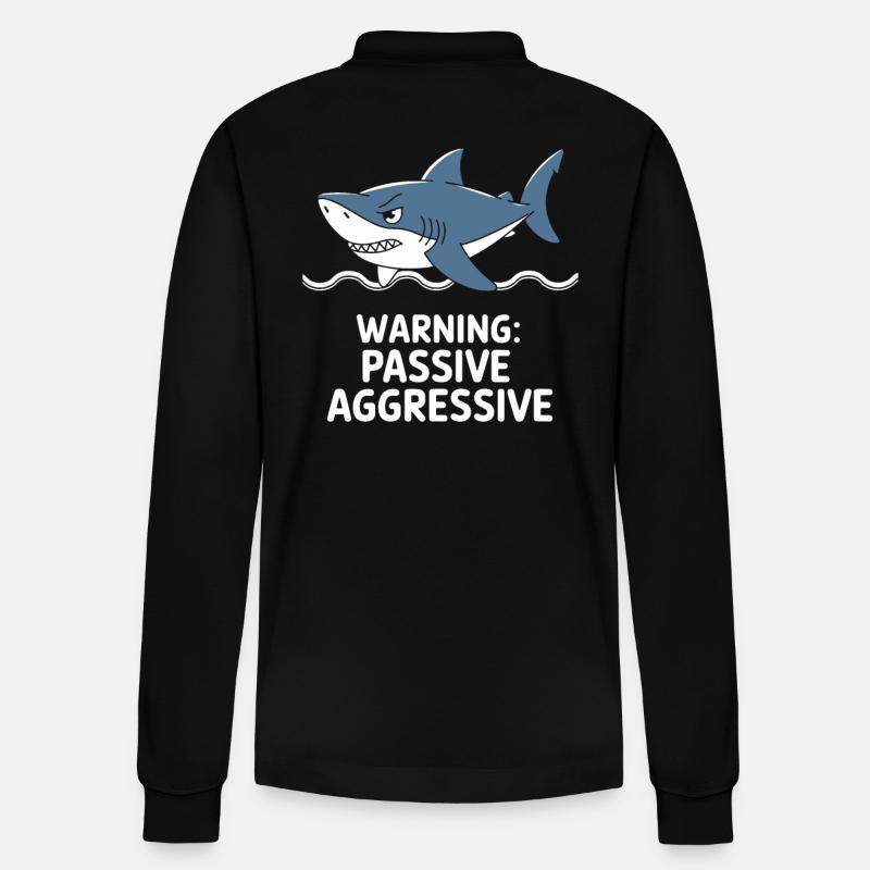 Caution: Passive Aggressive Shark - Stanley/Stella Organic Unisex Long-Sleeved Polo Shirt Prepster - black
