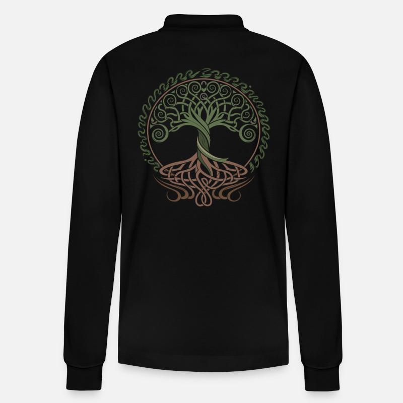 Neo Celtic Lebensbaum Symbolik - Stanley/Stella Unisex Bio-Langarm-Poloshirt Prepster - Schwarz