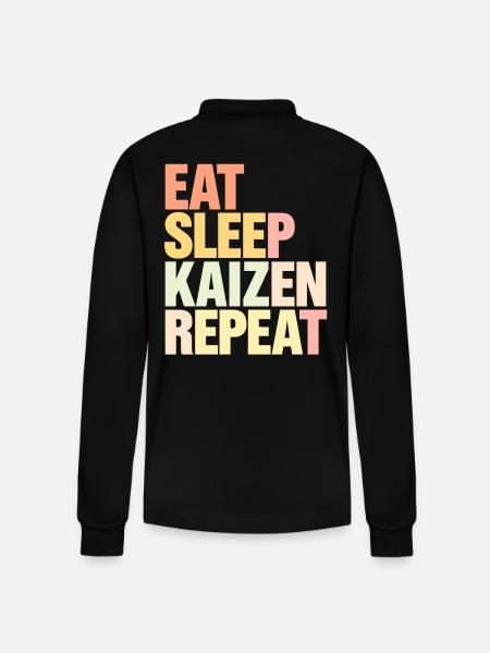Eat Sleep Kaizen Repeat Improvement - Stanley/Stella Organic Unisex Long-Sleeved Polo Shirt Prepster - black
